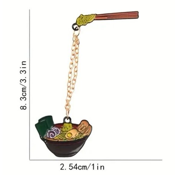 Ramen Noodle Bowl and Chopsticks 2pc Enamel Pin Set Chain Fun Food - Picture 3 of 4